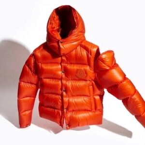Moncler Tarnos Puffer Jacket Orange Down Jacket Palm Angles Maya Montbeliard